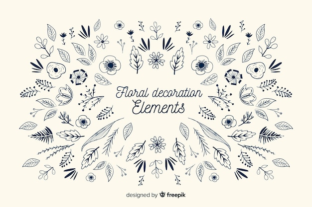 Hand drawn floral ornamental element pack