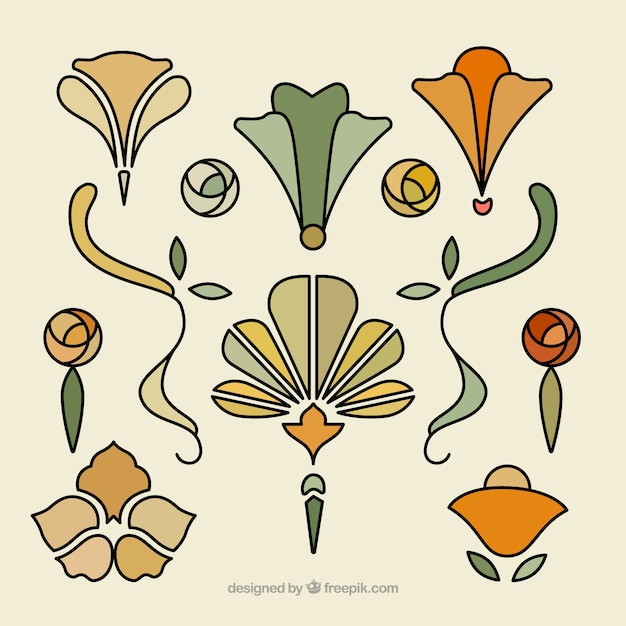 Free Vector hand drawn floral ornaments in art nouveau