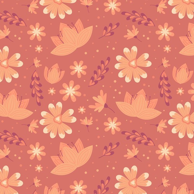 Hand drawn floral pattern design in peach tones