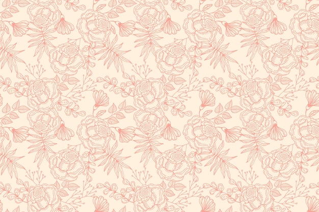 Hand drawn floral pattern design in peach tones