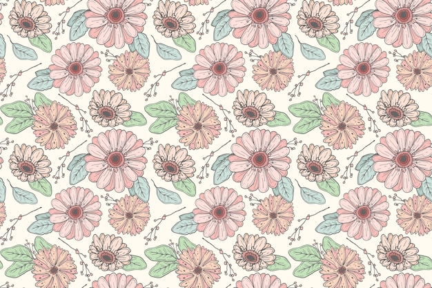 Hand drawn floral pattern in peach tones