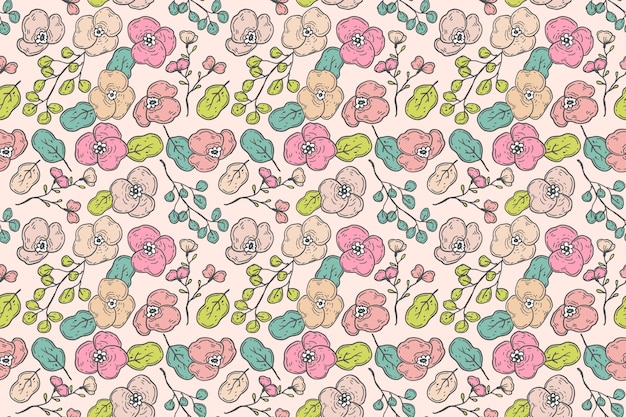 Hand drawn floral pattern in peach tones