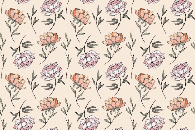 Hand drawn floral pattern in peach tones