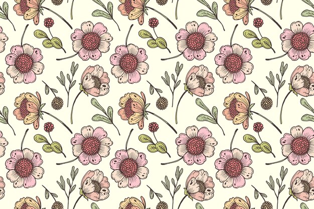 Hand drawn floral pattern in peach tones