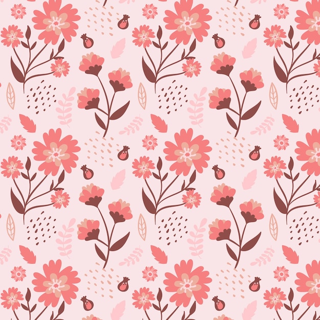 Hand drawn floral pattern in peach tones