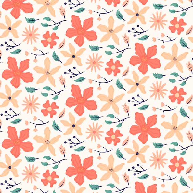 Hand drawn floral pattern in peach tones