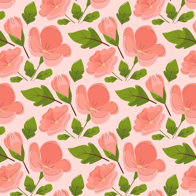 Hand drawn floral pattern in peach tones