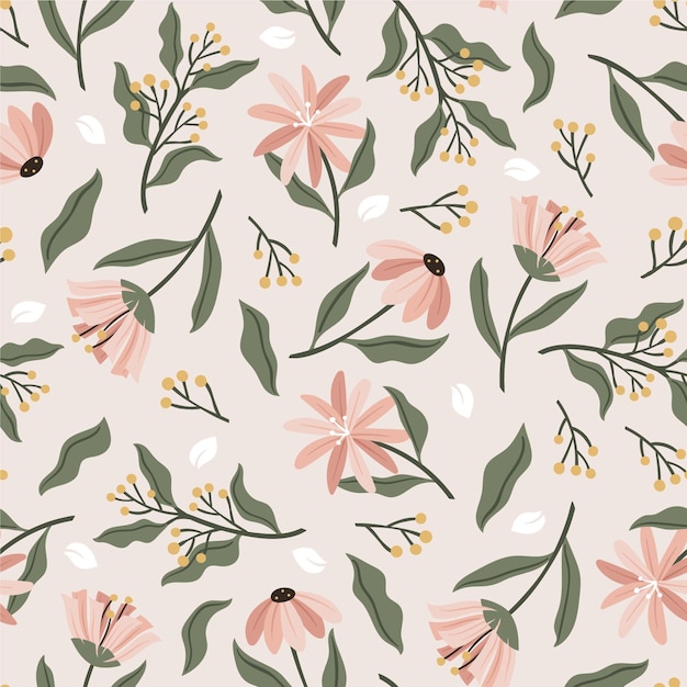 Hand drawn floral pattern in peach tones