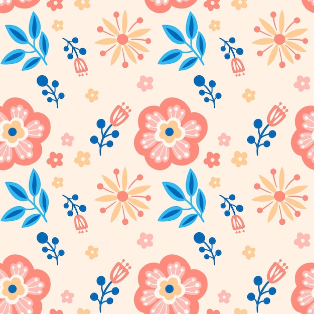 Hand drawn floral pattern in peach tones