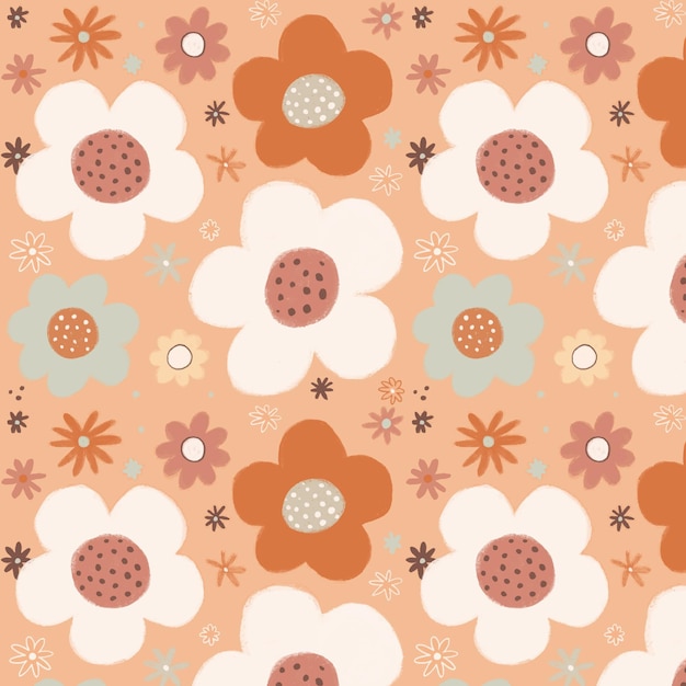 Hand drawn floral pattern in peach tones