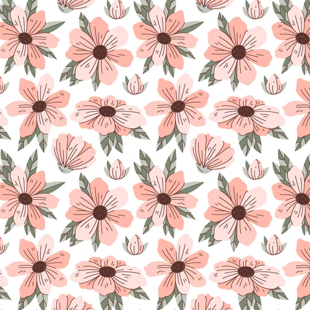 Hand drawn floral pattern in peach tones