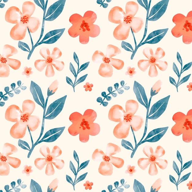 Hand drawn floral pattern in peach tones