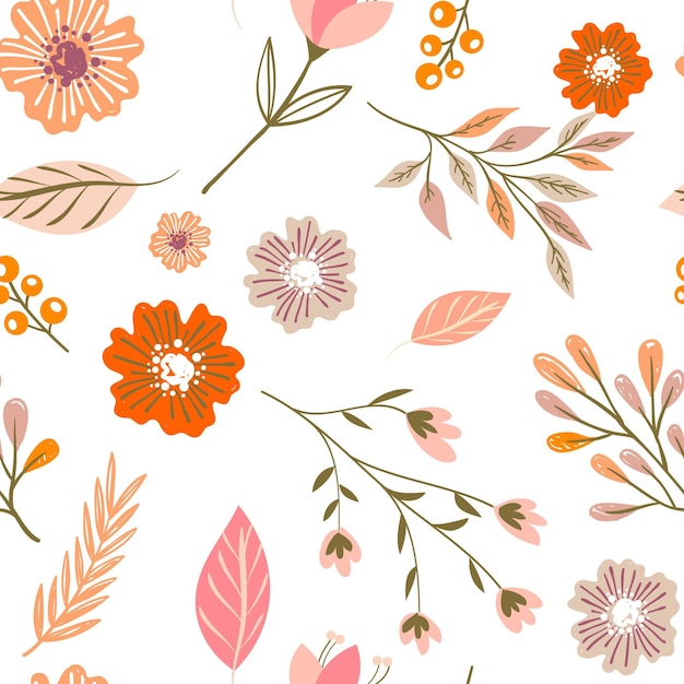 Hand drawn floral pattern in peach tones