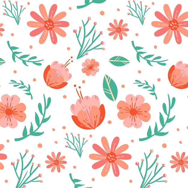 Hand drawn floral pattern in peach tones