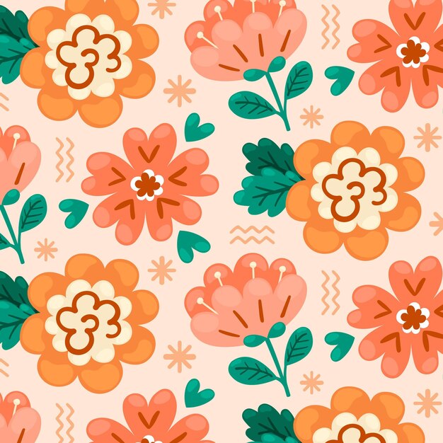 Hand drawn floral pattern in peach tones