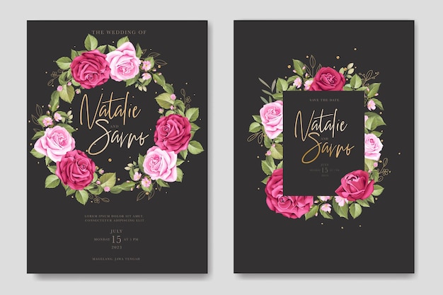 Free Vector hand drawn floral red roses invitation card set