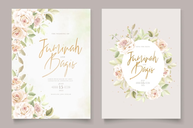 hand drawn floral roses wedding invitation card set