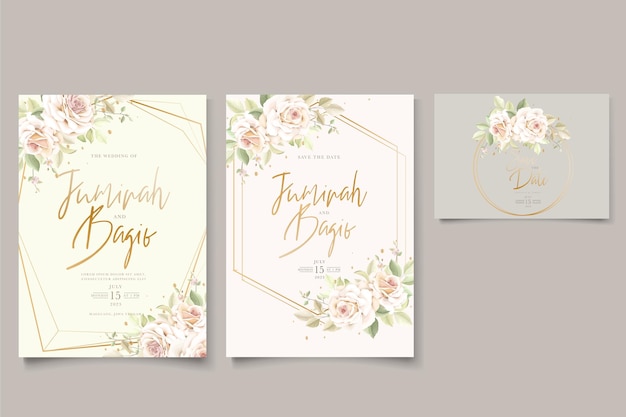 hand drawn floral roses wedding invitation card set