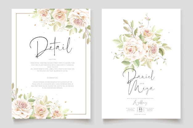 hand drawn floral roses wedding invitation card set