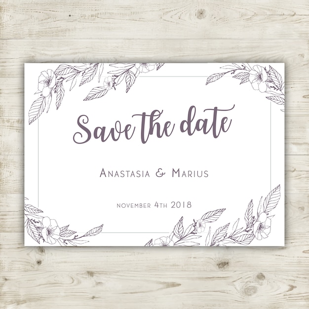 Hand drawn floral save the date card