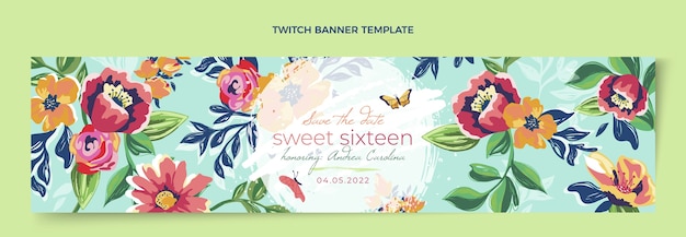 Free vector hand drawn floral sweet 16 twitch banner