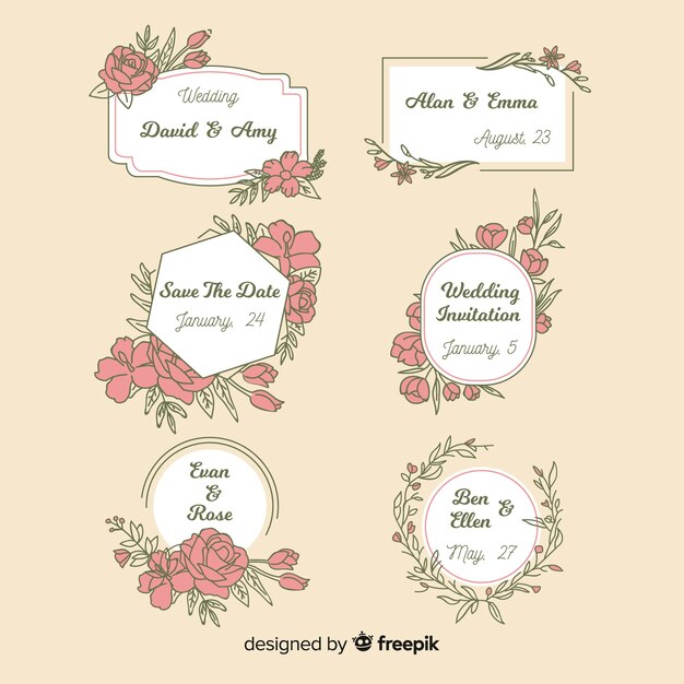 Hand drawn floral wedding badges