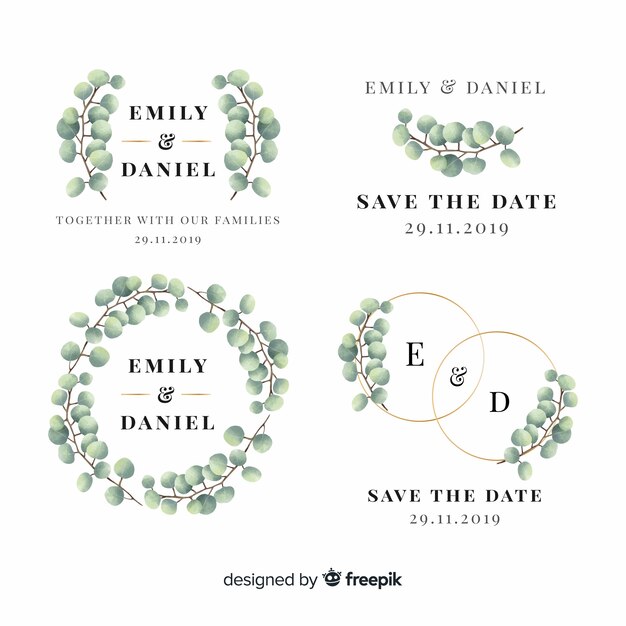 Hand drawn floral wedding badges