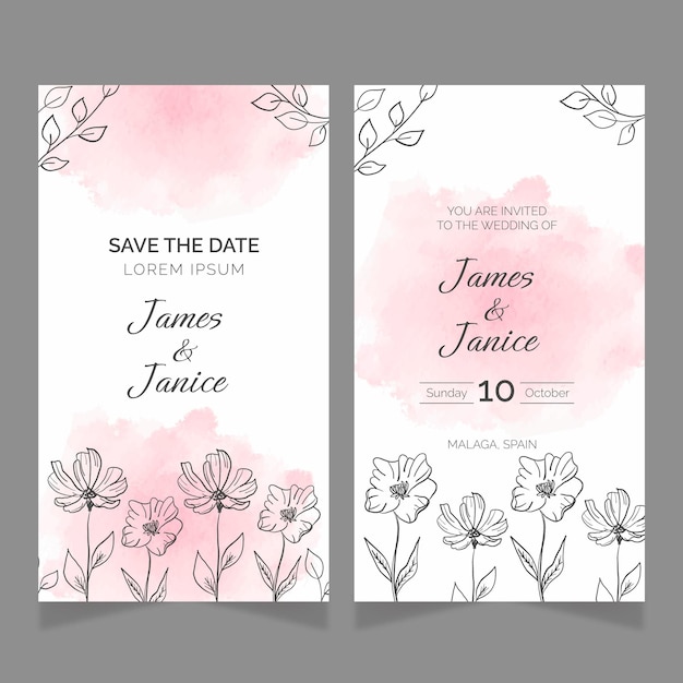 Hand drawn floral wedding cards template