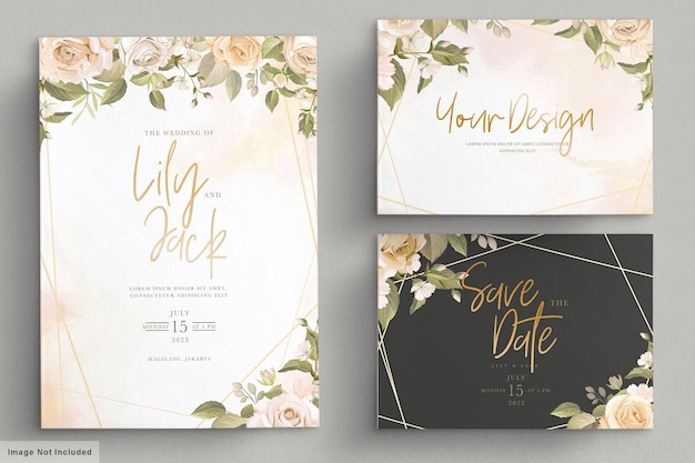 Hand drawn floral wedding invitation card set