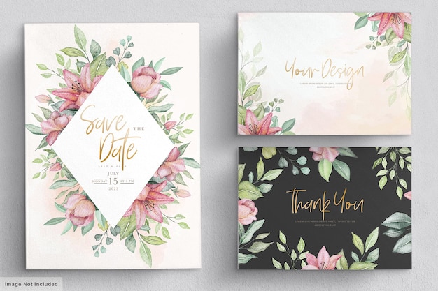 Free vector hand drawn floral wedding invitation card set