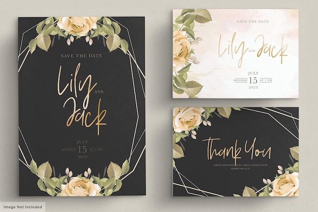 Hand drawn floral wedding invitation card set