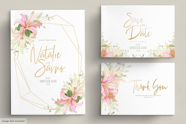 Hand drawn floral wedding invitation card set