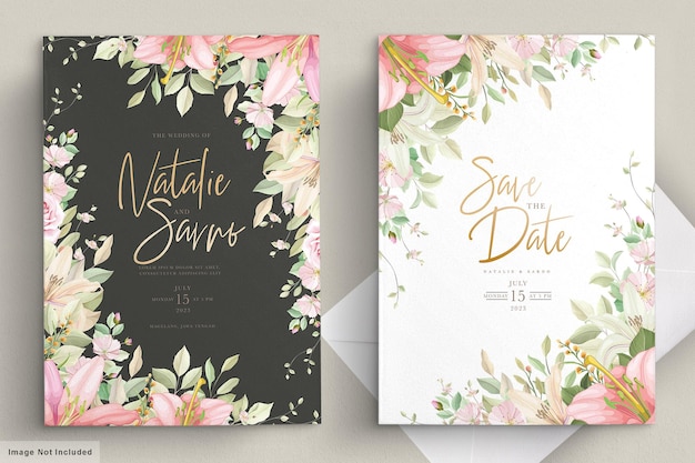 Hand drawn floral wedding invitation card set