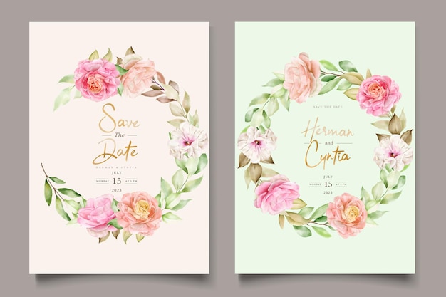 hand drawn floral wedding invitation card set