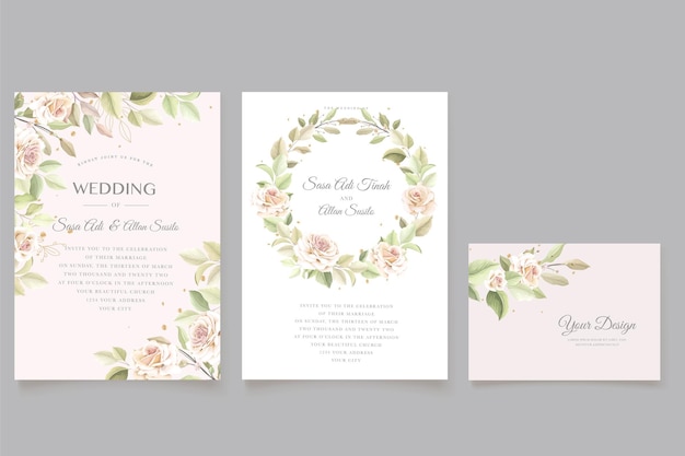 hand drawn floral wedding invitation card set