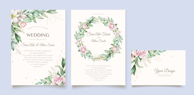 hand drawn floral wedding invitation card template