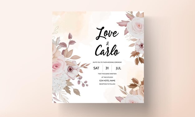 hand drawn floral wedding invitation card template