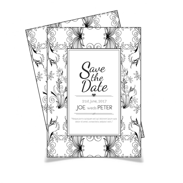 Hand Drawn Floral Wedding Invitation Card