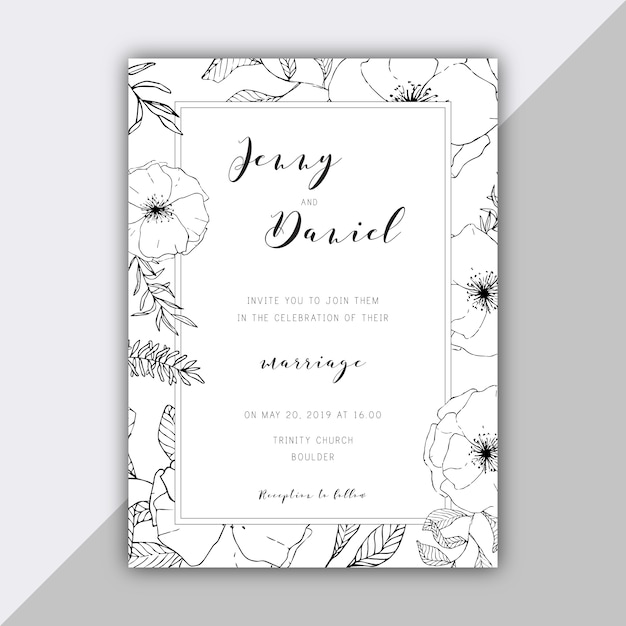 Hand drawn floral wedding invitation template