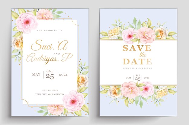 Hand drawn floral wedding invitation template