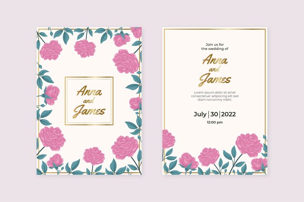 Hand drawn floral wedding invitation template