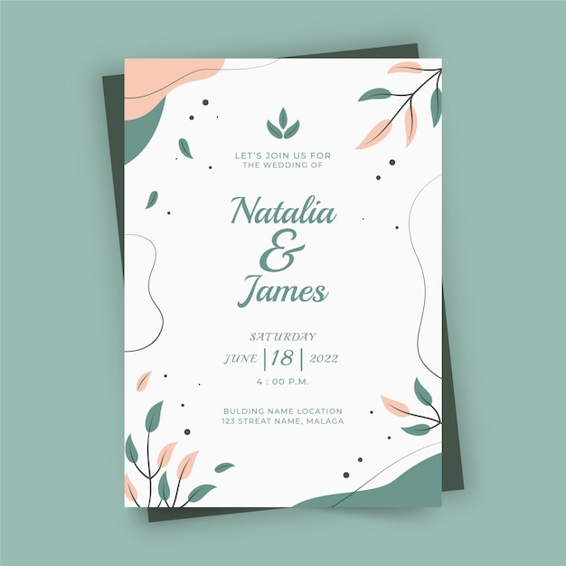 Hand drawn floral wedding invitation template