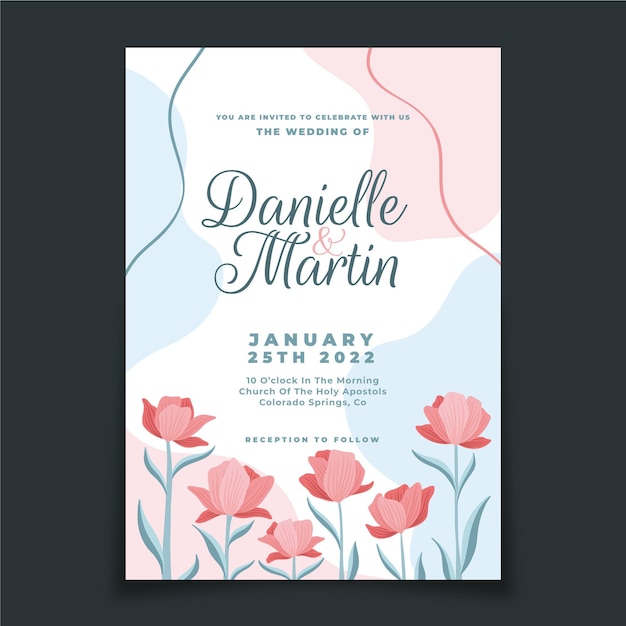 Hand drawn floral wedding invitation template