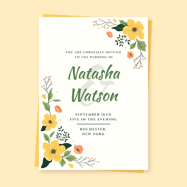 Hand drawn floral wedding invitation template