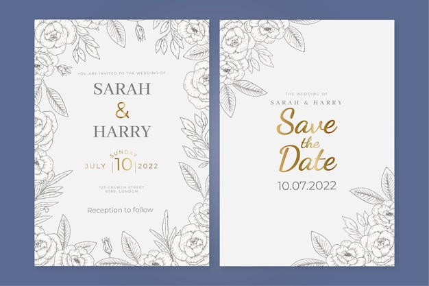 Hand drawn floral wedding invitation template