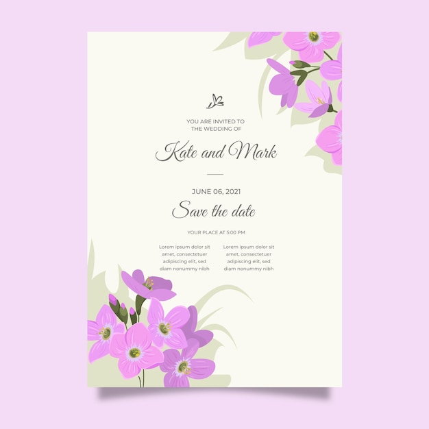 Hand drawn floral wedding invitation