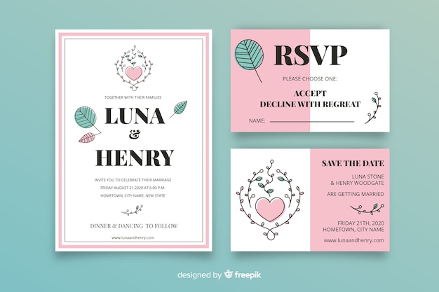 Hand drawn floral wedding stationery template