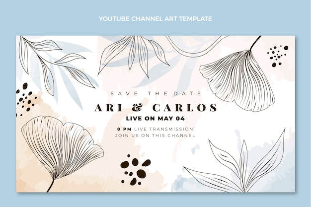 Free Vector hand drawn floral wedding youtube channel art