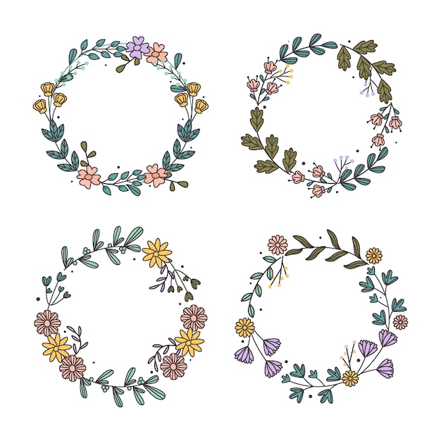 Free Vector hand drawn floral wreath collection