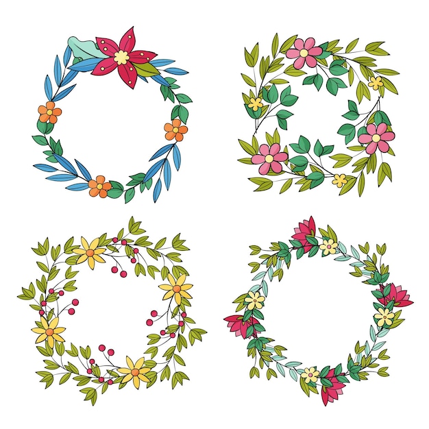 Hand drawn floral wreaths collection